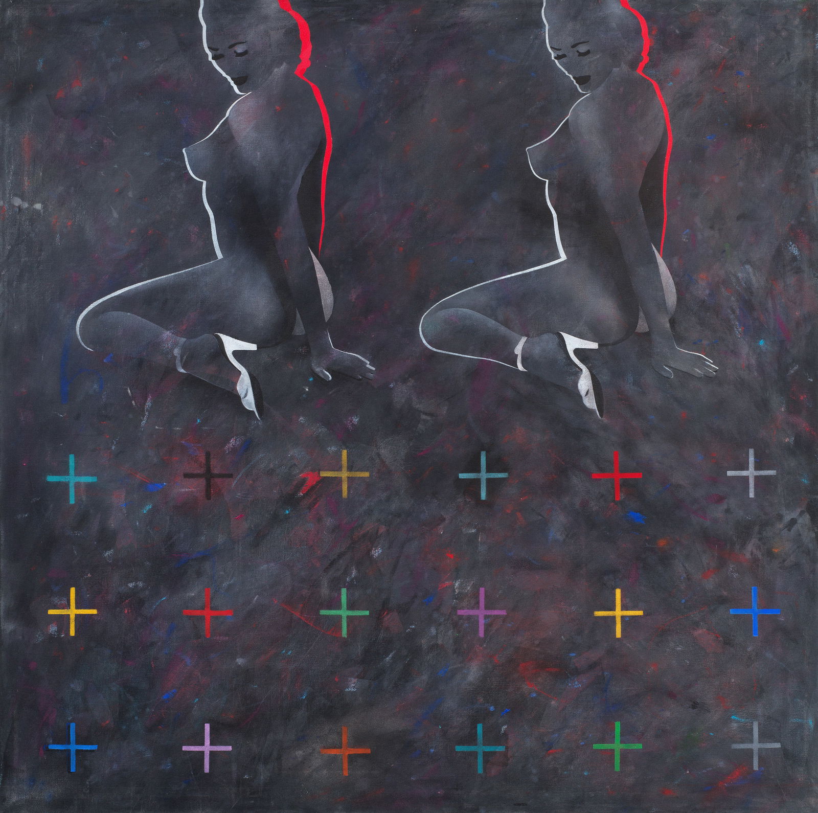 Antony Donaldson (British, born 1939) Doesn't Look Like Me At All: Antony Donaldson (British, born 1939) Doesn't Look Like Me At All signed, dated and inscribed 'Antony Donaldson It does not look like me at all 2015' (to stretcher bar) acrylic on canvas 120.5 x 120.5