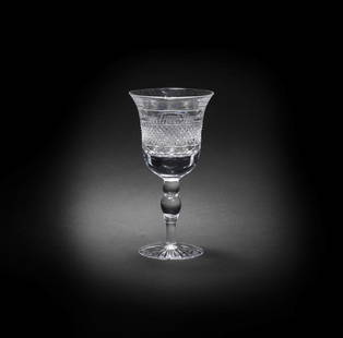 Nineteen cut-glass red wine glasses Made by Cumbria Crystal in the Grasmere design, probably acq...: Nineteen cut-glass red wine glasses Made by Cumbria Crystal in the Grasmere design, probably acquired from Season 2 onwards With cut hob-nail banded decoration, 16cm high (19) This lot is subject to t