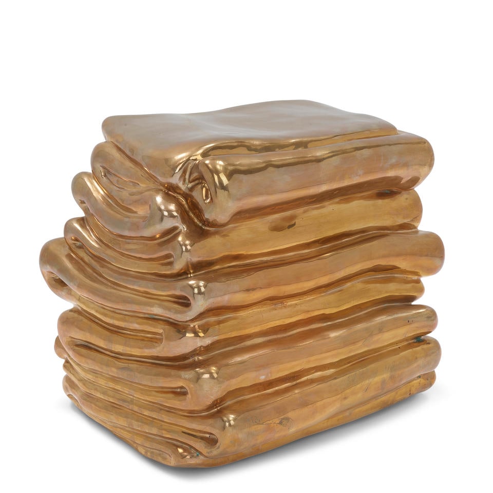 ALMA ALLEN (BORN 1970) Untitled (Table)2021gilt-bronzeheight 17in (43cm); width 18in (46cm); dep...: ALMA ALLEN (BORN 1970) Untitled (Table) 2021 gilt-bronze height 17in (43cm); width 18in (46cm); depth 16in (40.5cm) Footnotes: Provenance Ago Projects, Mexico City Literature A. Allen, Alma Allen, New