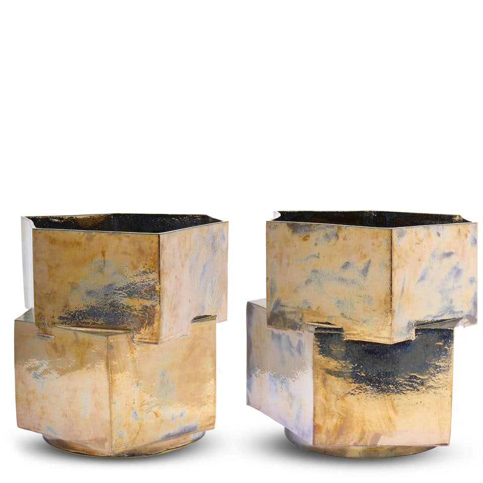 BARI ZIPERSTEIN (BORN 1978) Custom Companion Pair of Hex Plantersglazed ceramicheight 21in (53.5... (1 of 11)