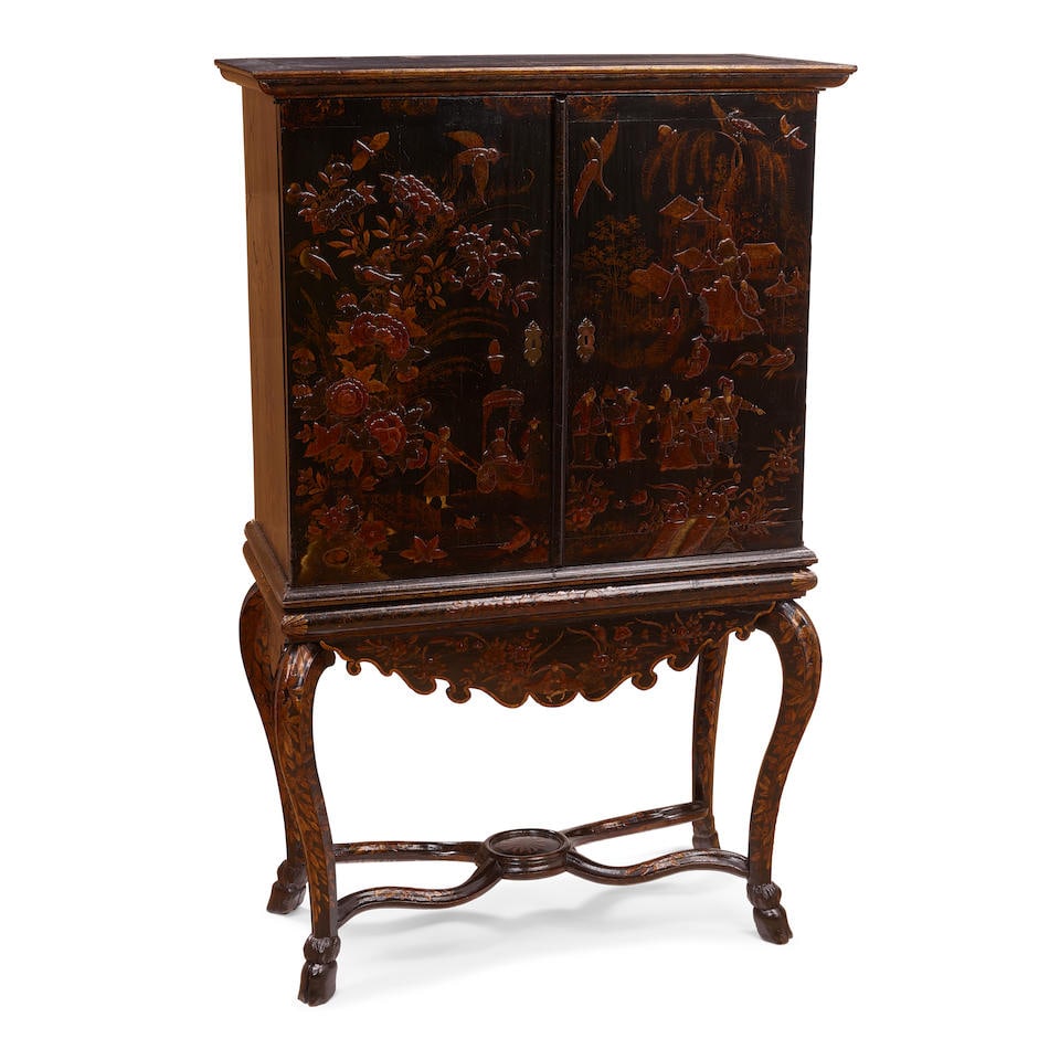 A NORTH ITALIAN PARCEL GILT AND BLACK JAPANNED CABINET ON STANDPiedmont, circa 1740 (1 of 3)