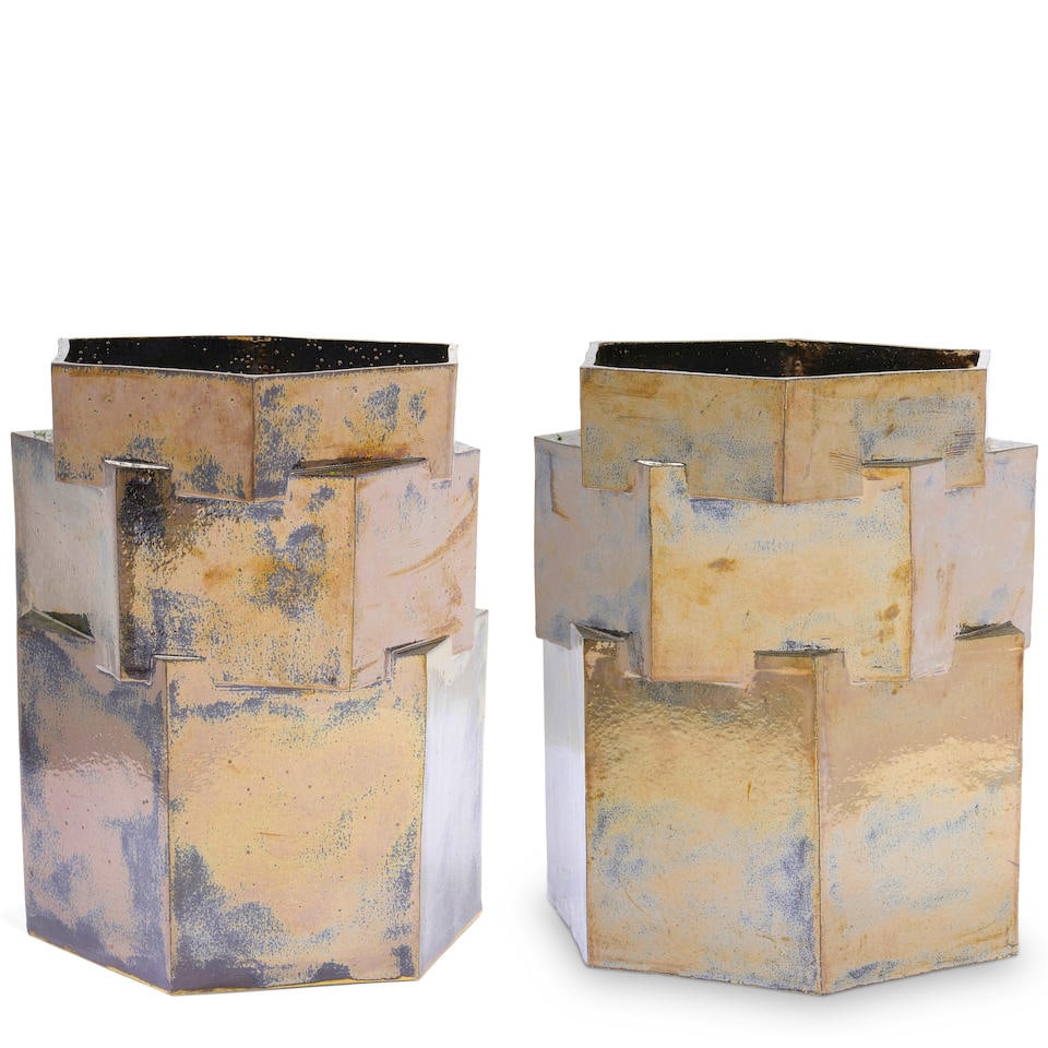 BARI ZIPERSTEIN (BORN 1978) Companion Pair of Hex Plantersglazed ceramicheight 21in (53.5cm); wi... (1 of 11)