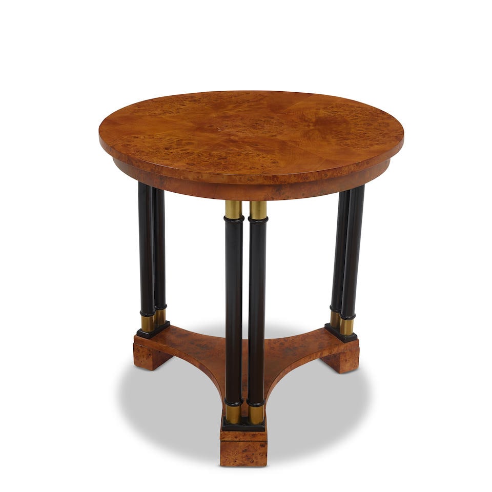 AN EMPIRE STYLE PART EBONIZED GILT BRONZE MOUNTED BURLWOOD CENTER TABLE 20th century (1 of 2)
