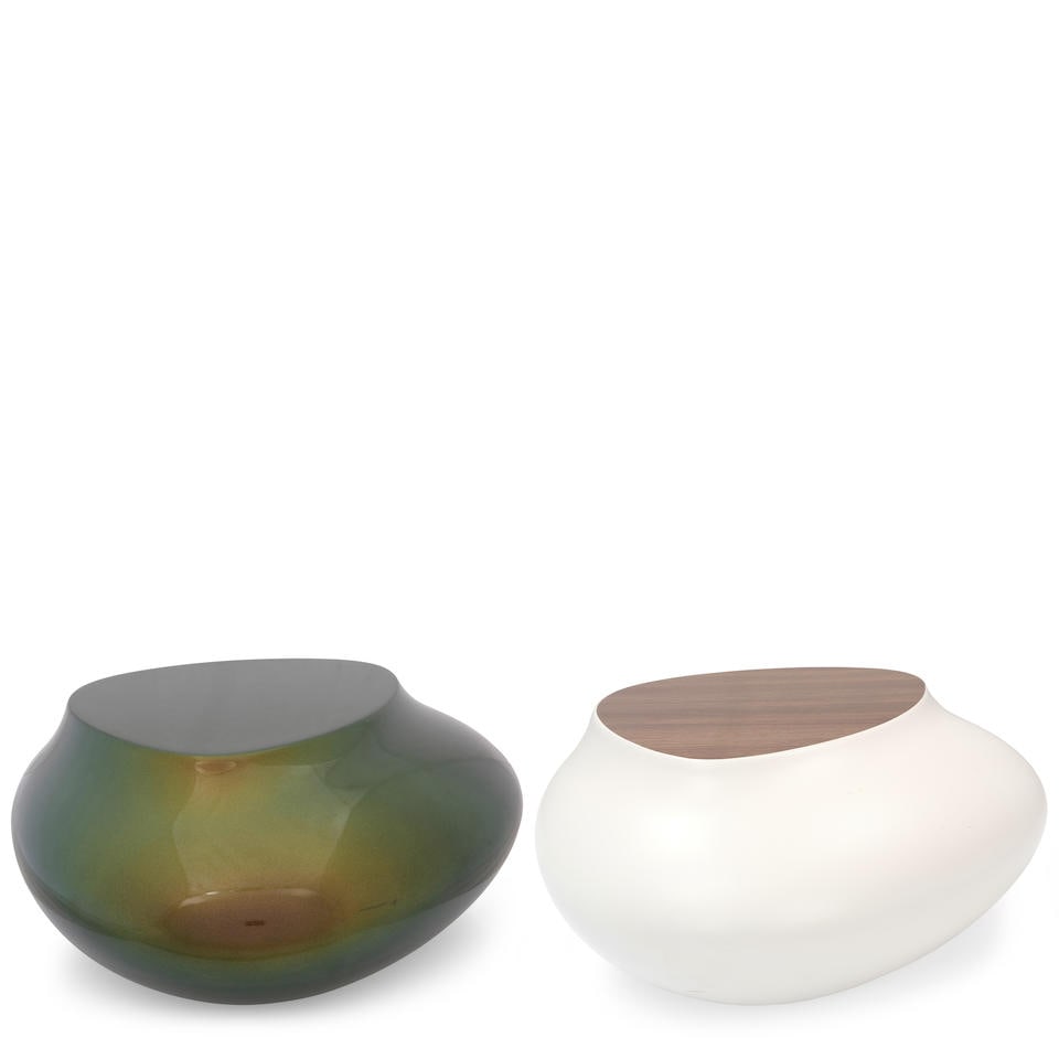 CÉDRIC RAGOT (1973-2015) Two Cute Cut XXS Cocktail Tablesfor Roche Bobois, polyester resin,...: CÉDRIC RAGOT (1973-2015) Two Cute Cut XXS Cocktail Tables for Roche Bobois, polyester resin, fiberglass, laminated wood height of each 9 1/4in (23.5cm); width 21in (53.5cm); depth 20 3/4in (53cm)