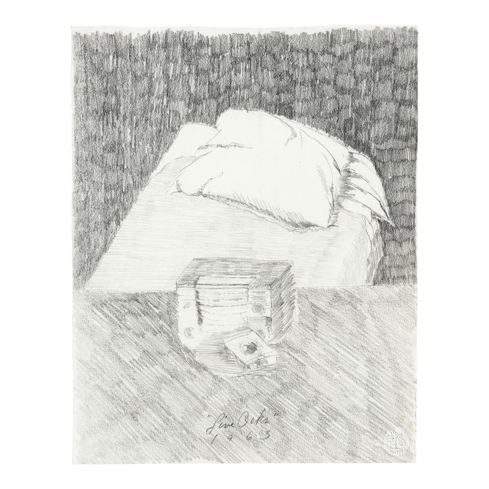 JOE GOODE (1937-2025) Live Oaks 14 1/2 x 11 1/4 in (36.6 x 28.6 cm) (Executed in 1963): JOE GOODE (1937-2025) Live Oaks inscribed and dated ''Live Oaks' 1963' (lower center) graphite on paper; an Estate of Roy Lichtenstein sticker, on the reverse 14 1/2 x 11 1/4 in (36.6 x 28.6 cm) Execu