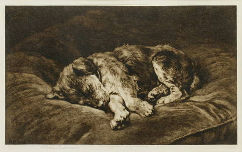 Herbert Thomas Dicksee RE (British, 1862-1942) 'On Velvet' image 23.5 x 39cm (9 1/4 x 15 3/8in) ...: Herbert Thomas Dicksee RE (British, 1862-1942) 'On Velvet' signed in pencil 'Herbert Dicksee' (lower left) etching on vellum image 23.5 x 39cm (9 1/4 x 15 3/8in) artist's proof published by Frost & Re