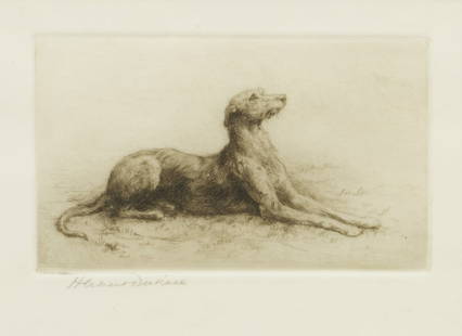 Herbert Thomas Dicksee RE (British, 1862-1942) A Scottish Deerhound image 7.5 x 12.5cm (2 15/16 ...: Herbert Thomas Dicksee RE (British, 1862-1942) A Scottish Deerhound signed in pencil 'Herbert Dicksee' (lower left) etching on vellum image 7.5 x 12.5cm (2 15/16 x 4 15/16in) artist's proof Footnotes:
