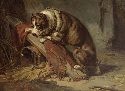 Louis Jean Baptiste Guy (French, 1824-1888) Ratting in a barn: Louis Jean Baptiste Guy (French, 1824-1888) Ratting in a barn signed and dated 'Louis Guy 1870' (lower left) oil on canvas 24 x 33cm (9 7/16 x 13in).