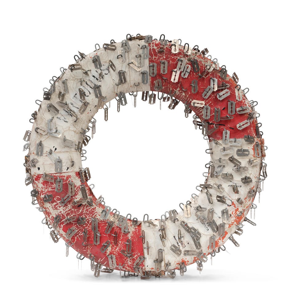 DONALD LIPSKI (BORN 1947) Saving Ring and Razors Victorius Life Preservercirca 1994razor blades,... (1 of 2)