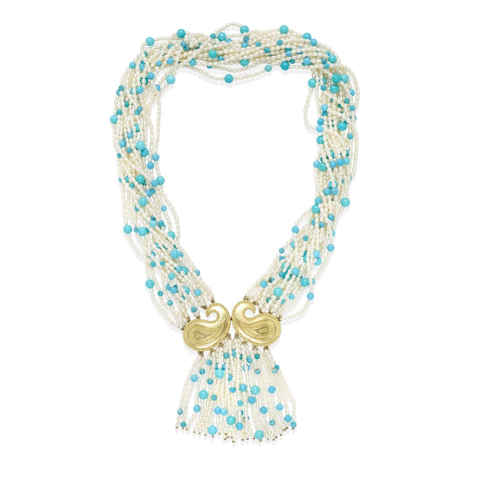 GOLD, SEED PEARL AND TURQUOISE NECKLACE (1 of 3)