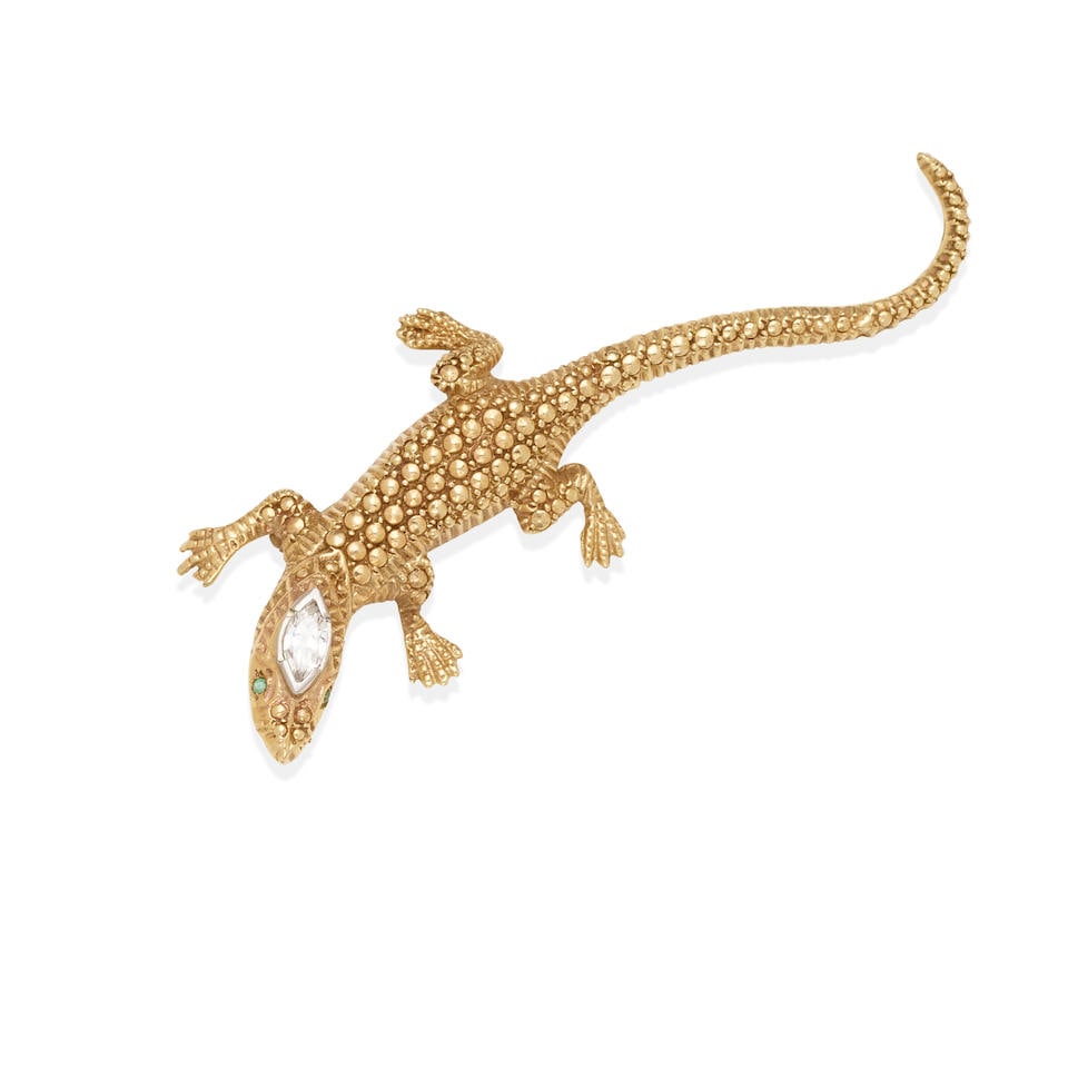 14K GOLD AND DIAMOND LIZARD BROOCH (1 of 2)