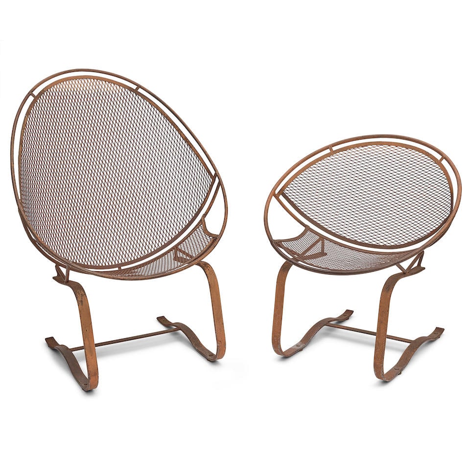 MAURIZIO TEMPISTINI (1908-1960) Companion Pair of Bouncing Chairs circa 1950for Salterini, ironh... (1 of 3)