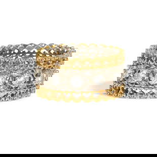 GIANMARIA BUCCELLATI: AN 18K BI-COLOR GOLD AND DIAMOND RING: GIANMARIA BUCCELLATI: AN 18K BI-COLOR GOLD AND DIAMOND RING Of an ornate, openwork and textured gold design, set with a section of round diamonds weighing approximately 0.40 carat, signed Gianmaria Bu
