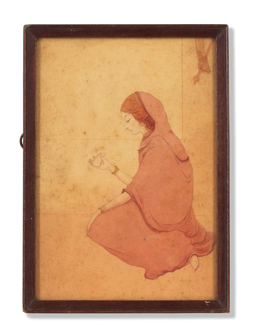 Early Bengal School (20th Century) Untitled (Woman reading a letter): Early Bengal School (20th Century) Untitled (Woman reading a letter) pen and ink on paper, framed 20.8 x 14.3cm (8 3/16 x 5 5/8in). Footnotes: Provenance Property from The collection of the late Te