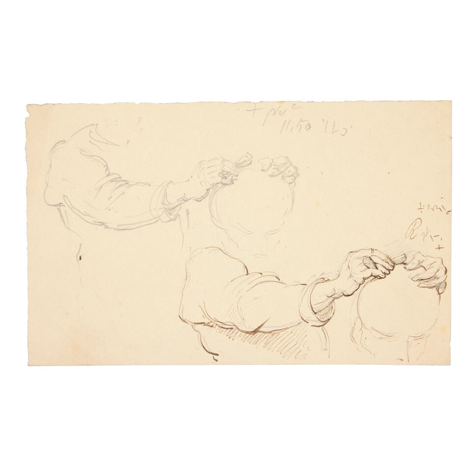 George Chinnery (London 1774-1852 Macau) Studies of a barber's arm shaving a head (1 of 2)