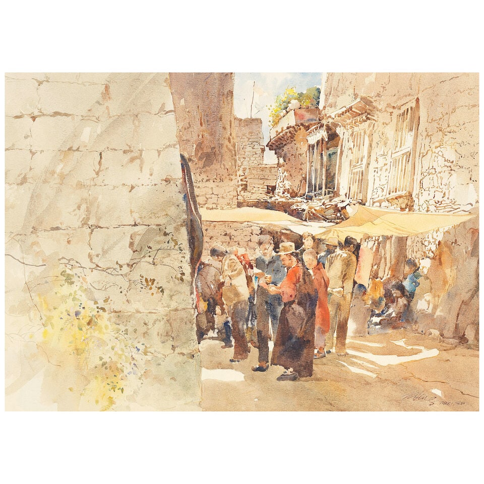 Ong Kim Seng (Singaporean, born 1945) A busy street scene, Tibet (1 of 3)