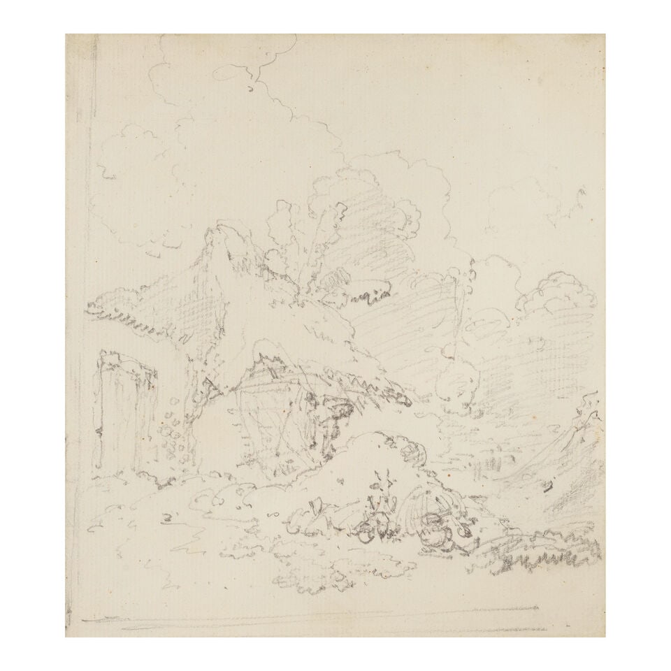 George Chinnery (London 1774-1852 Macau) Sketch of a dilapidated thatched building and goat, ami... (1 of 3)