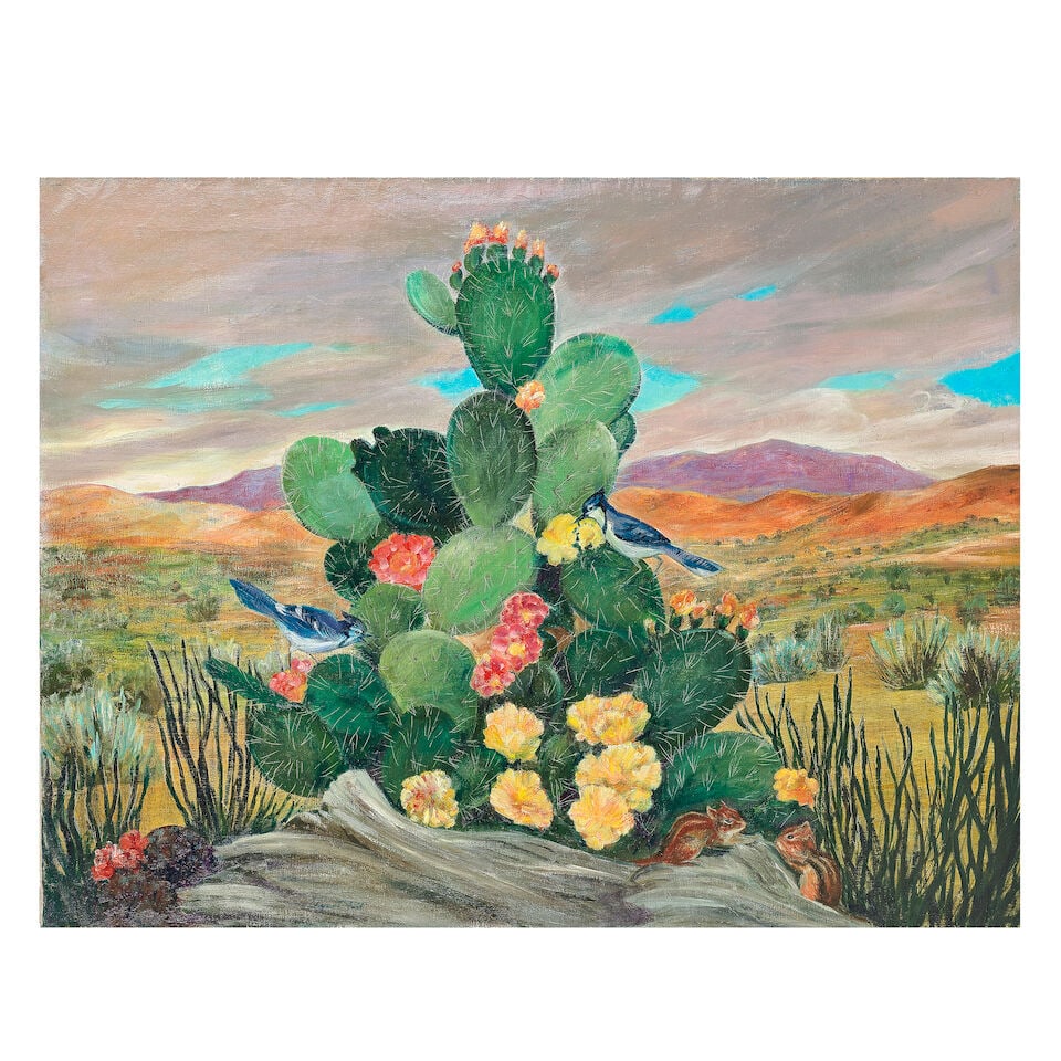 Agnes Gabrielle Tait (American, 1894-1981) Cactus and wildlife in the desert unframed (1 of 3)
