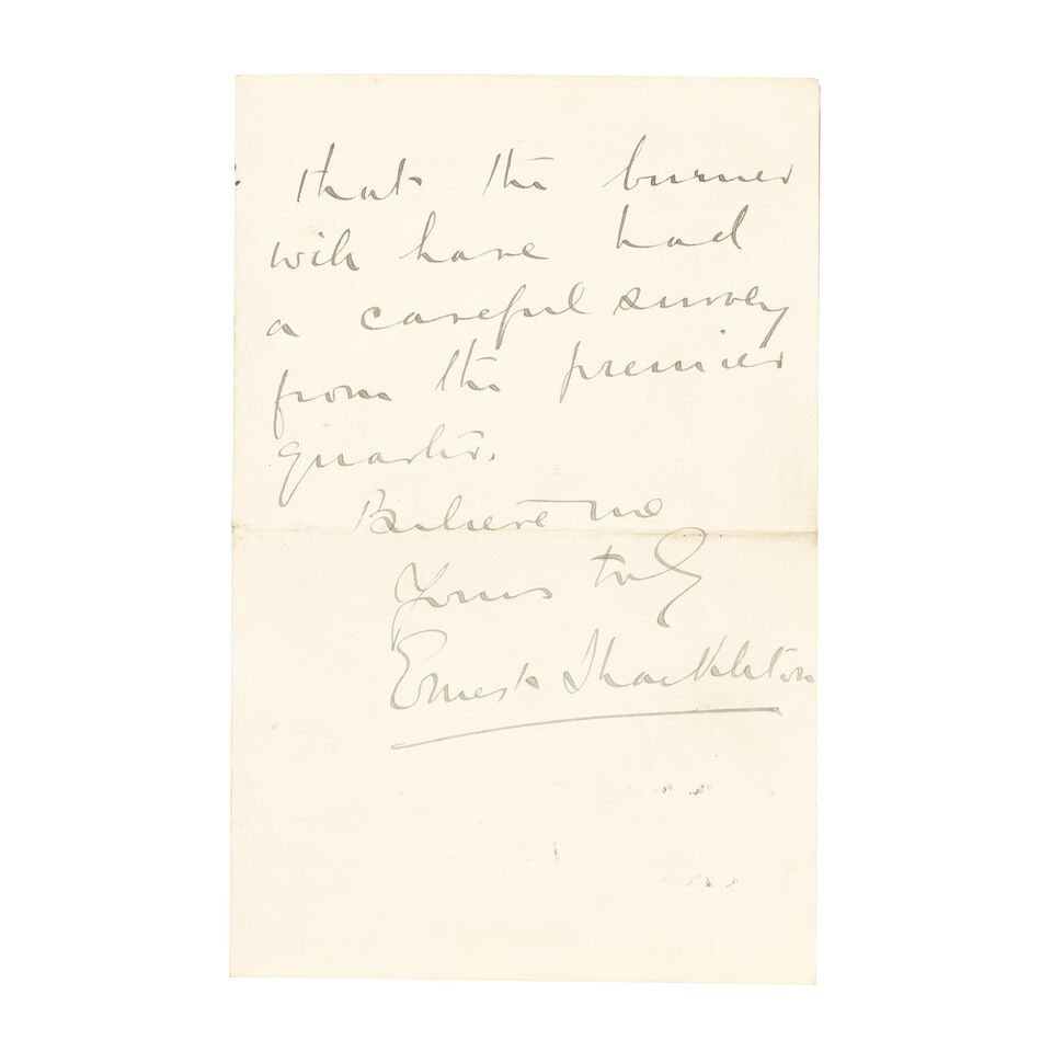SHACKLETON (ERNEST) Autograph letter signed, Marlborough Club, [n.d. but possibly 1919] (1 of 1)