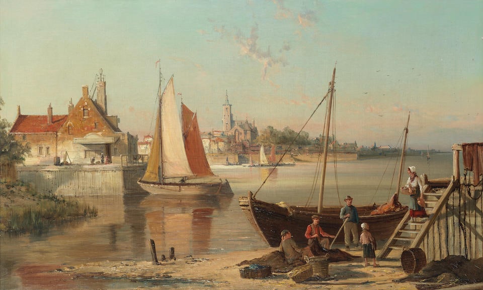 Attributed to William Raymond Dommersen (Dutch, 1850-1927) Mending the nets: Attributed to William Raymond Dommersen (Dutch, 1850-1927) Mending the nets oil on canvas 40.5 x 66.5cm (15 15/16 x 26 3/16in). For further information on this lot please visit Bonhams.com For further