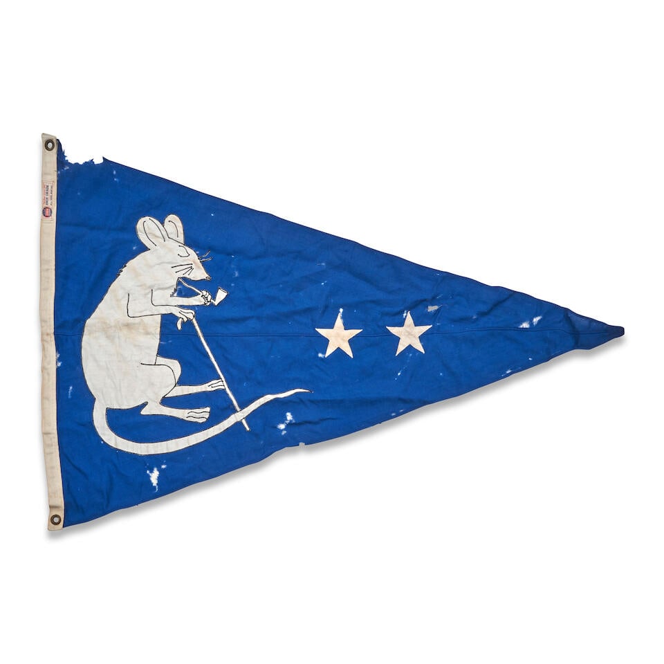 Wharf Rat Club Burgee Flag Nantucket, Massachusetts, c. 1950s: Wharf Rat Club Burgee Flag Nantucket, Massachusetts, c. 1950s the wool pennant by Annin Flag Makers 26 x 38 in. Lot to be sold without reserve. This lot is subject to the following lot symbols: ¤