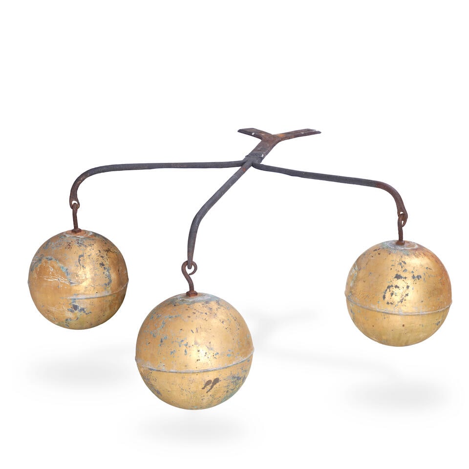 Wrought Iron and Gilded Copper Pawn Shop Sign  late 19th/early 20th century (1 of 3)