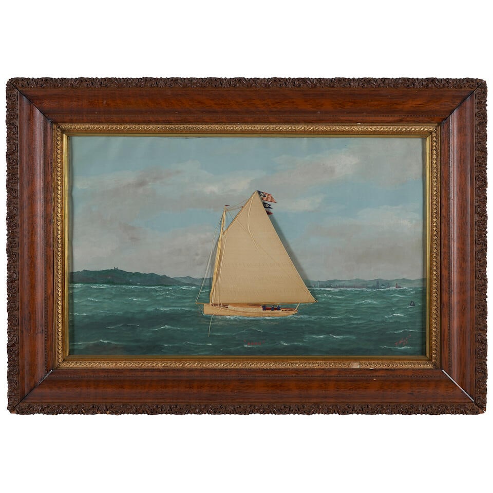 Thomas H. Willis (American, 1850-1925) Silk Needlework Diorama of the Schooner Annie (1 of 4)