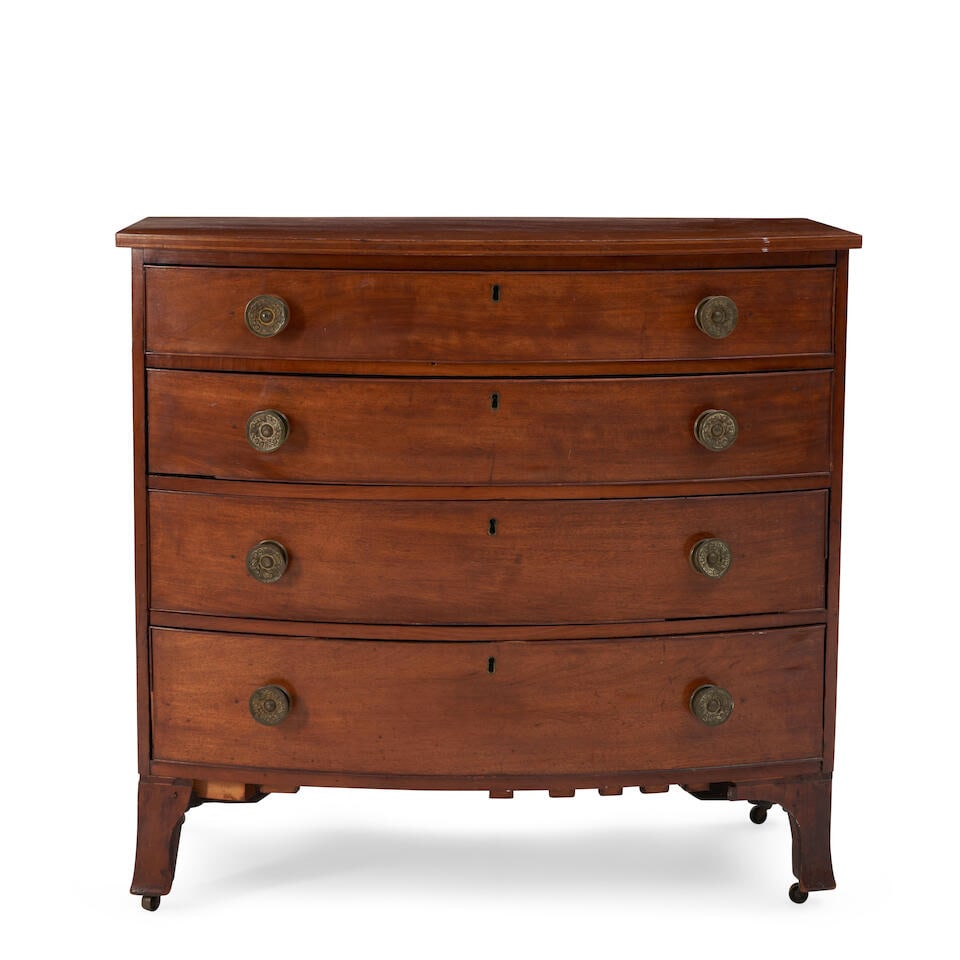 Federal Inlaid Cherry and Mahogany Veneer Bowfront Chest of Drawers New England, early 19th century (1 of 1)
