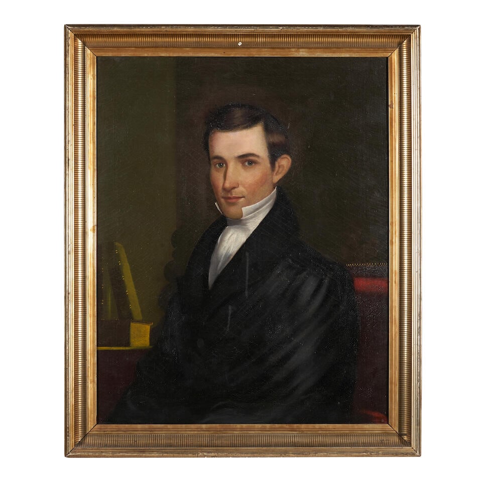 American School Portrait of a Young Man in Black Robe, 19th century (1 of 3)