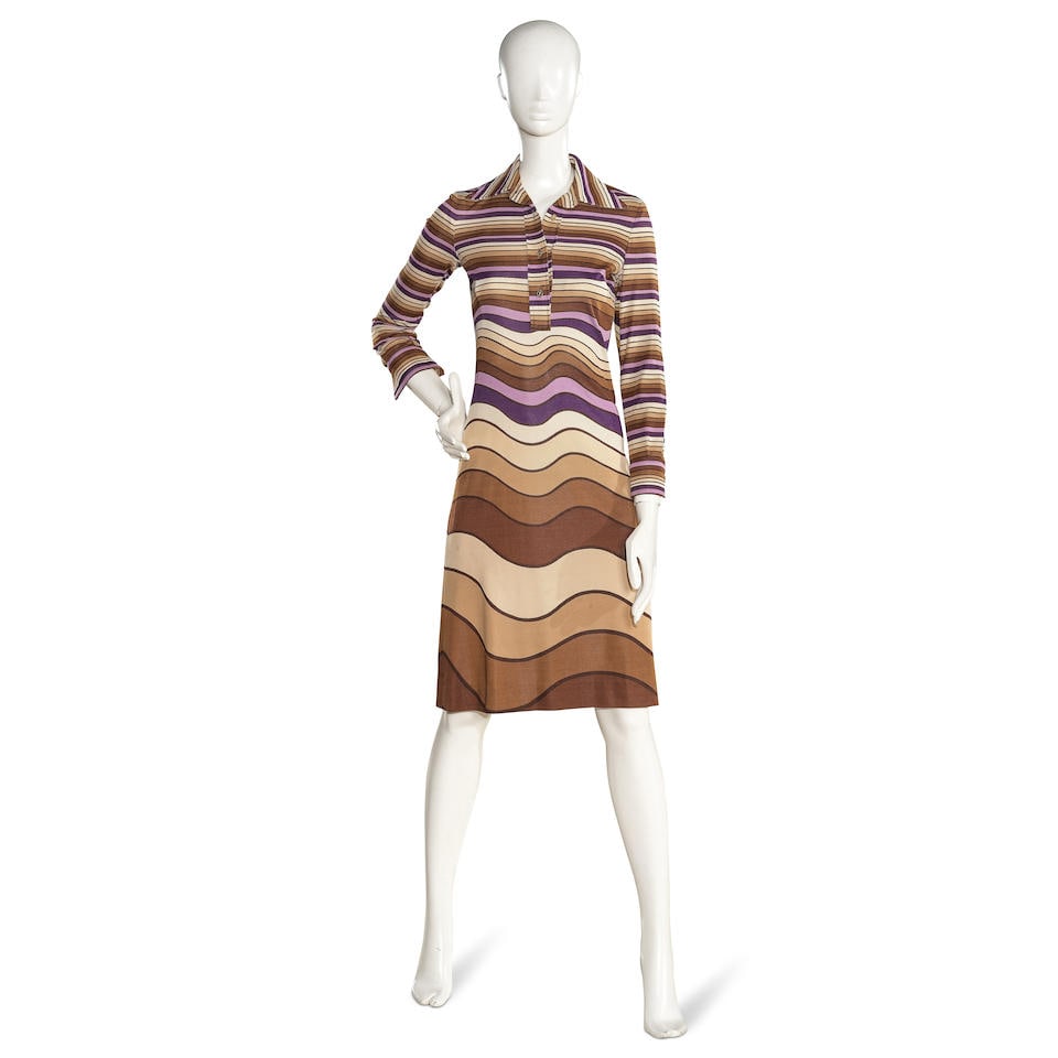 Roberta di Camerino, collection Prêt à Porter, circa 1970. Robe en jersey imprimé... (1 of 1)