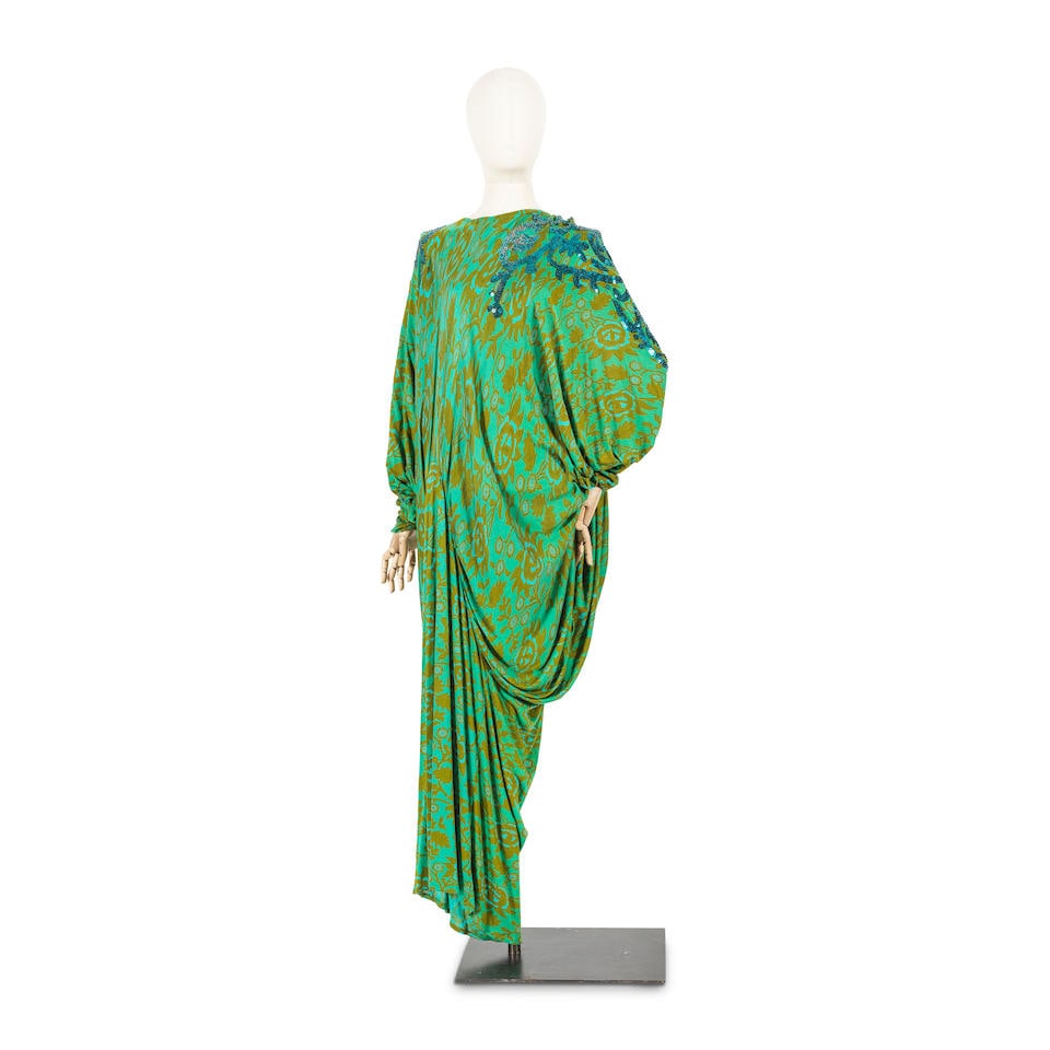 Naga by Milo, collection Prêt-à-Porter, circa 1980. Robe du soir en jersey vert et bleu. (1 of 1)