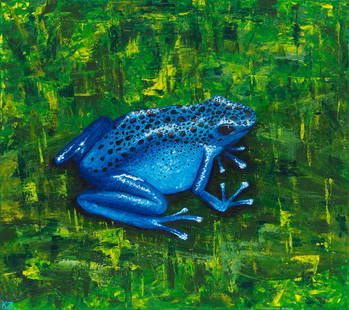 KARINA ZEDZIAN Blue Poison Dart Frog2025 40 x 45 cm.: KARINA ZEDZIAN Blue Poison Dart Frog 2025 Acrylic on canvas 40 x 45 cm. Footnotes: Karina is an aspiring artist from West London. Influenced by nature, her art is expressive and vivid. Psychedelic col