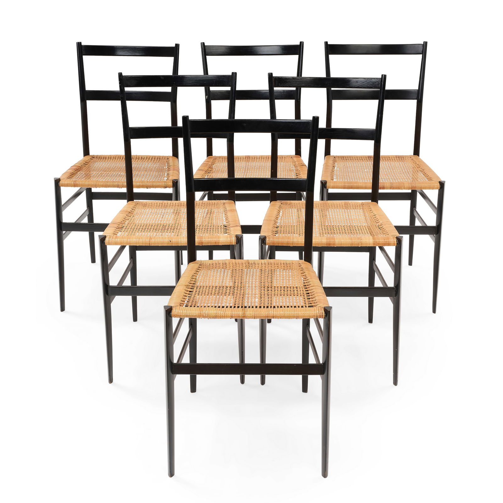 GIO PONTI (1891-1979) Set of Six Superleggera Chairs designed 1957ebonized wood, caneheight 32 1... (1 of 1)
