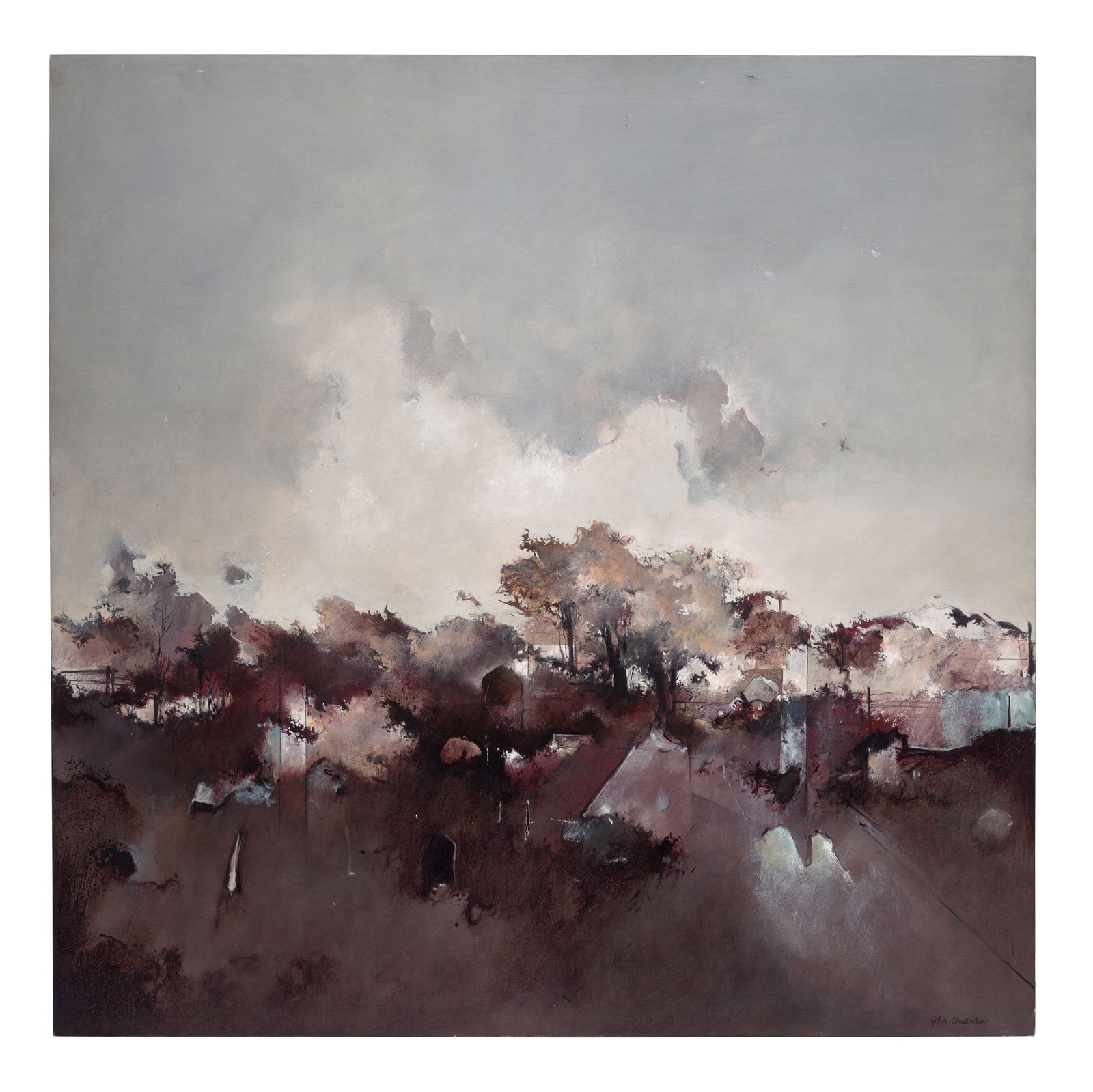 JOHN ALEXANDER (BORN 1945) Two Monuments to Nothing 1975oil on canvas, signed 'John Alexander' l...: JOHN ALEXANDER (BORN 1945) Two Monuments to Nothing 1975 oil on canvas, signed 'John Alexander' lower right; signed, titled, dated, numbered '0246-275' and variously inscribed on the reverse 60 x 60in