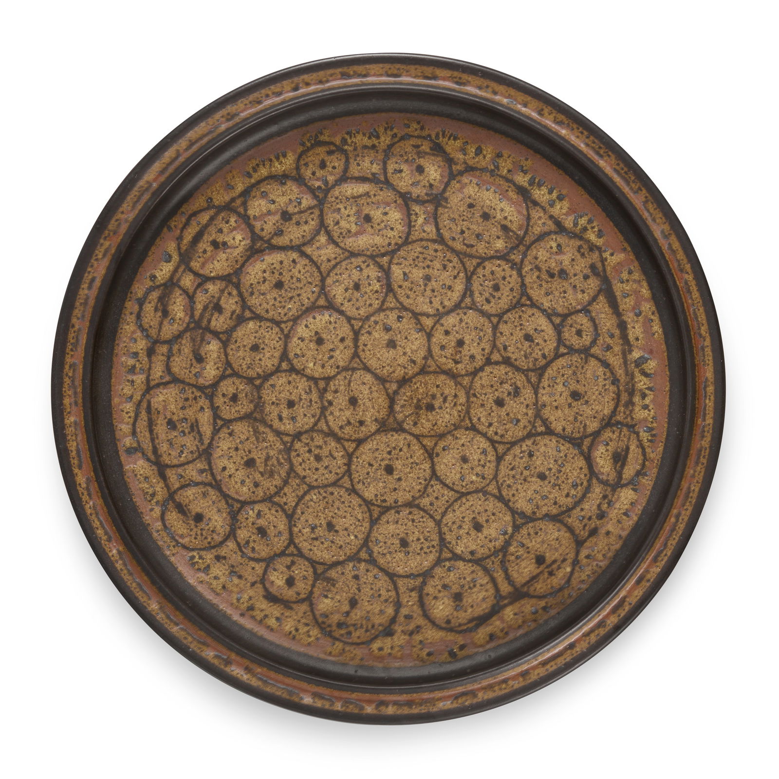 HARRISON MCINTOSH (1914-2016) Chargerglazed stoneware, with stamped artist's chop mark and studi...: HARRISON MCINTOSH (1914-2016) Charger glazed stoneware, with stamped artist's chop mark and studio sticker on underside height 1in (2.4cm); diameter 11 1/2in (29.1cm) Footnotes: PROVENANCE The Estate