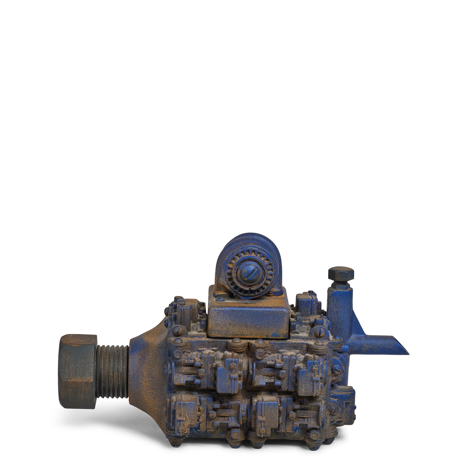 STEVEN MONTGOMERY (BORN 1954) Carburator (Teapot)2000slab-constructed, press-molded, hand-built,...: STEVEN MONTGOMERY (BORN 1954) Carburator (Teapot) 2000 slab-constructed, press-molded, hand-built, and painted earthenware with glazed interior, incised 'MONTGOMERY 2000' on underside height 6in (15cm