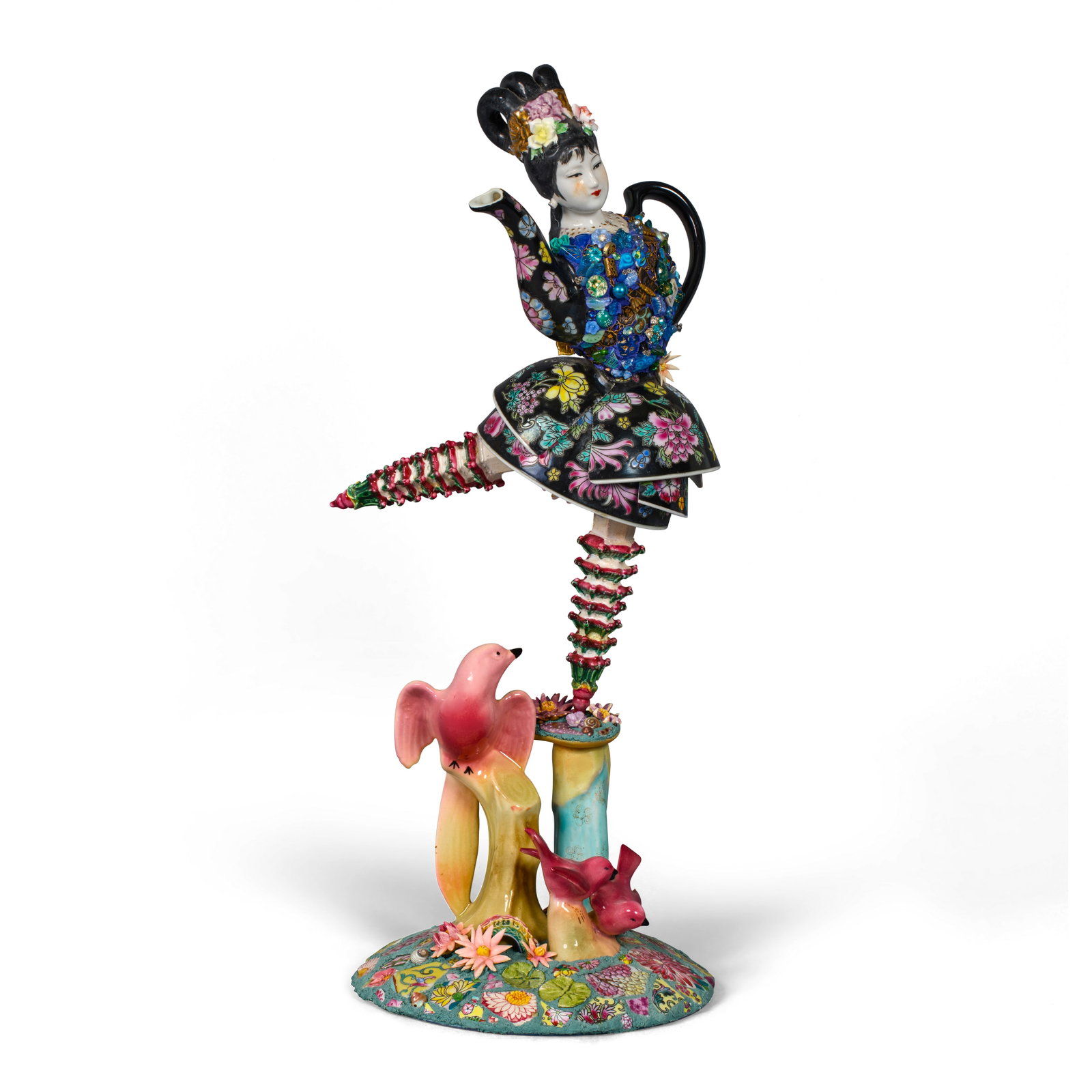 LYNN MATTSON (BORN 1958) Garden Dancer (Teapot)2001glazed porcelain with applied metal and simul...: LYNN MATTSON (BORN 1958) Garden Dancer (Teapot) 2001 glazed porcelain with applied metal and simulated gemstone trinkets height 9 1/2in (49.5cm); width 7in (17.8cm); depth 8in (20cm) Footnotes: The of
