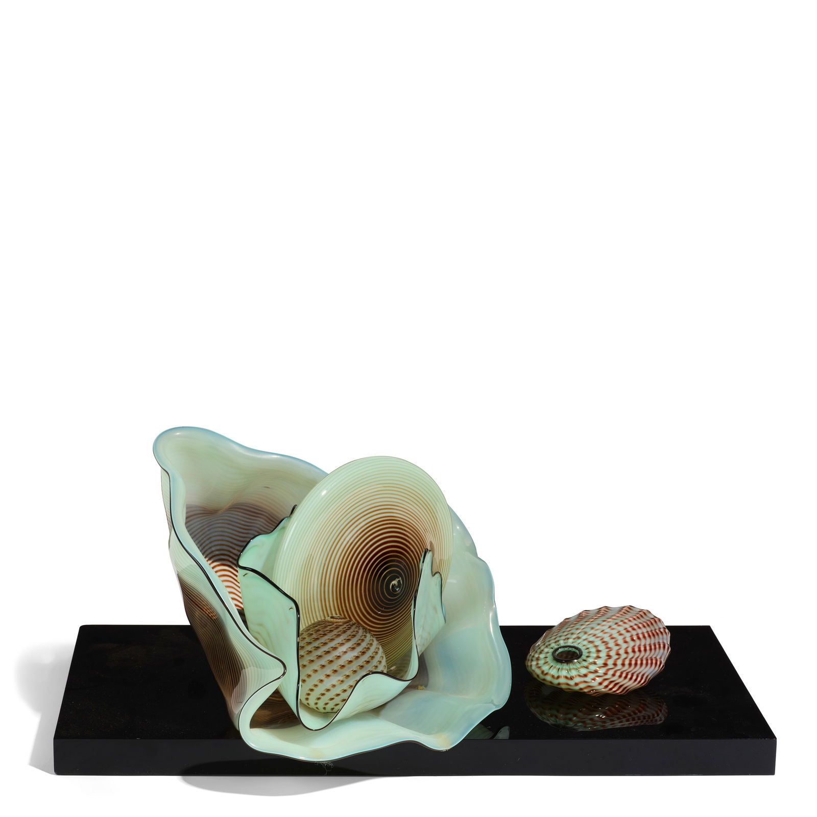 DALE CHIHULY (BORN 1941)  Five-Piece Celadon Seaform Set with Oxblood Lip Wraps 1986blown glass,... (1 of 1)