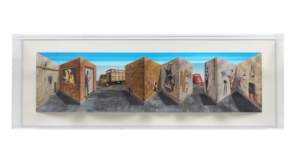 Patrick Hughes (British, born 1939) Banksi Hand-painted 3D multiple with archival inkjet in colo...: Patrick Hughes (British, born 1939) Banksi Hand-painted 3D multiple with archival inkjet in colours, 2021, on wove paper, signed and numbered 9/100 in pencil, published by Reverspective Limited, Londo