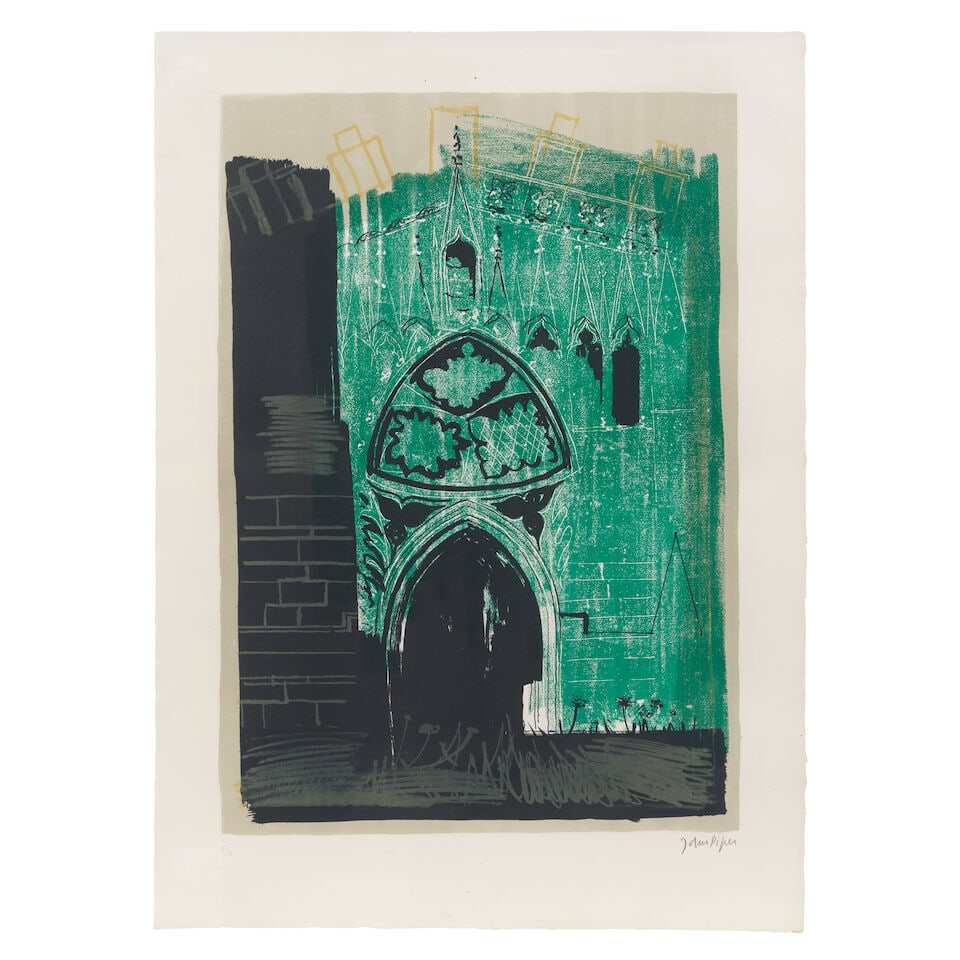 John Piper C.H. (British, 1903-1992) Gaddesby, Leicestershire: medieval stonework, Plate III fro...: John Piper C.H. (British, 1903-1992) Gaddesby, Leicestershire: medieval stonework, Plate III from A Retrospect of Churches (Levinson 123) Lithograph in colours, 1964, on wove paper, signed and numbere