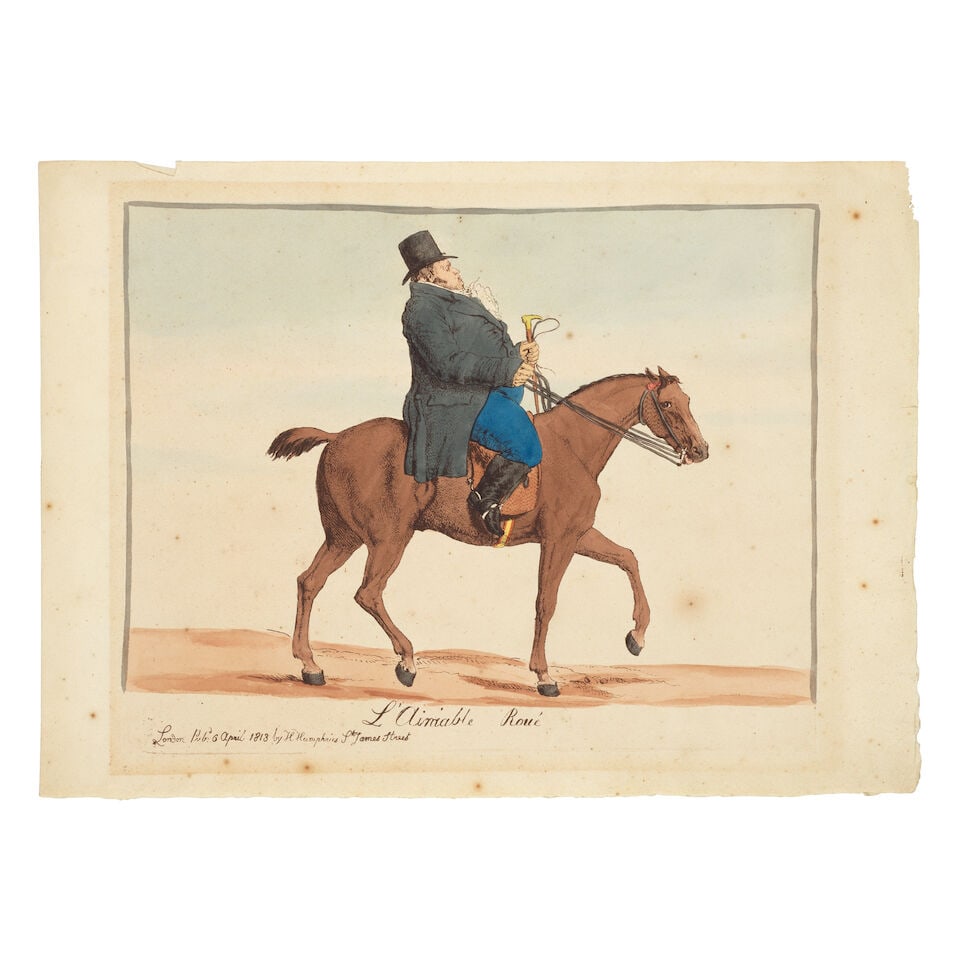 James Gillray (British, 1756-1815) L'aimable roué Etching with hand-colouring, 1813, on wo...: James Gillray (British, 1756-1815) L'aimable roué (BM 12126) Etching with hand-colouring, 1813, on wove paper, published by Hannah Humphrey, London, with margins, unframed Plate 239 x 301mm (9 3/