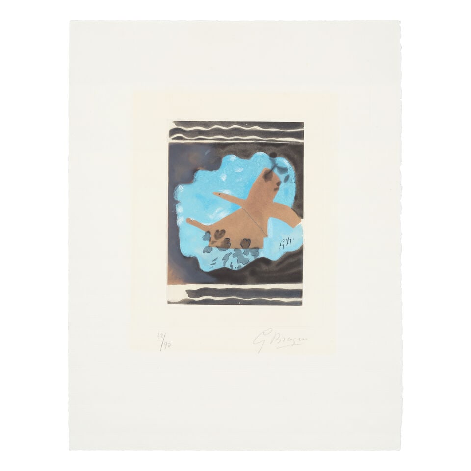 Georges Braque (French, 1882-1963) Migration Aquatint and etching in colours with pochoir, 1962,...: Georges Braque (French, 1882-1963) Migration (Vallier 172) Aquatint and etching in colours with pochoir, 1962, on textured wove paper, signed and numbered 42/90 in pencil (there were also a few artist