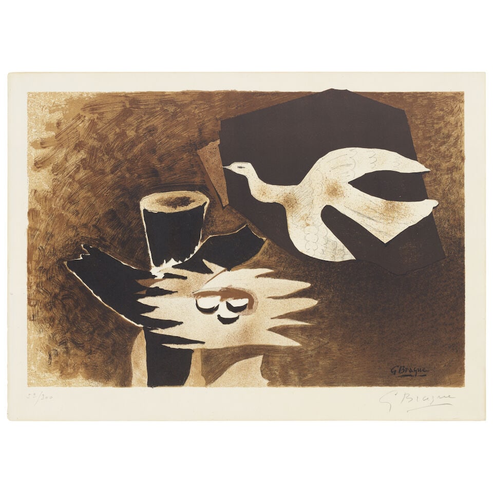 After Georges Braque (French, 1882-1963) L'oiseau et son nid Lithograph in colours, circa 1956, ...: After Georges Braque (French, 1882-1963) L'oiseau et son nid (see Vallier p. 294; Maeght 1024) Lithograph in colours, circa 1956, on wove paper, signed and numbered 52/300 in pencil, printed and publi