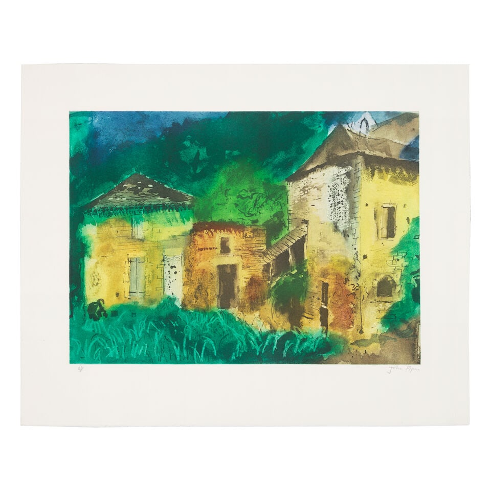 John Piper C.H. (British, 1903-1992) Les Junies Etching and aquatint in colours, 1988, on Arches...: John Piper C.H. (British, 1903-1992) Les Junies (Levinson 411) Etching and aquatint in colours, 1988, on Arches wove paper, signed and inscribed 'A/P' in pencil, an artist's proof aside from the editi