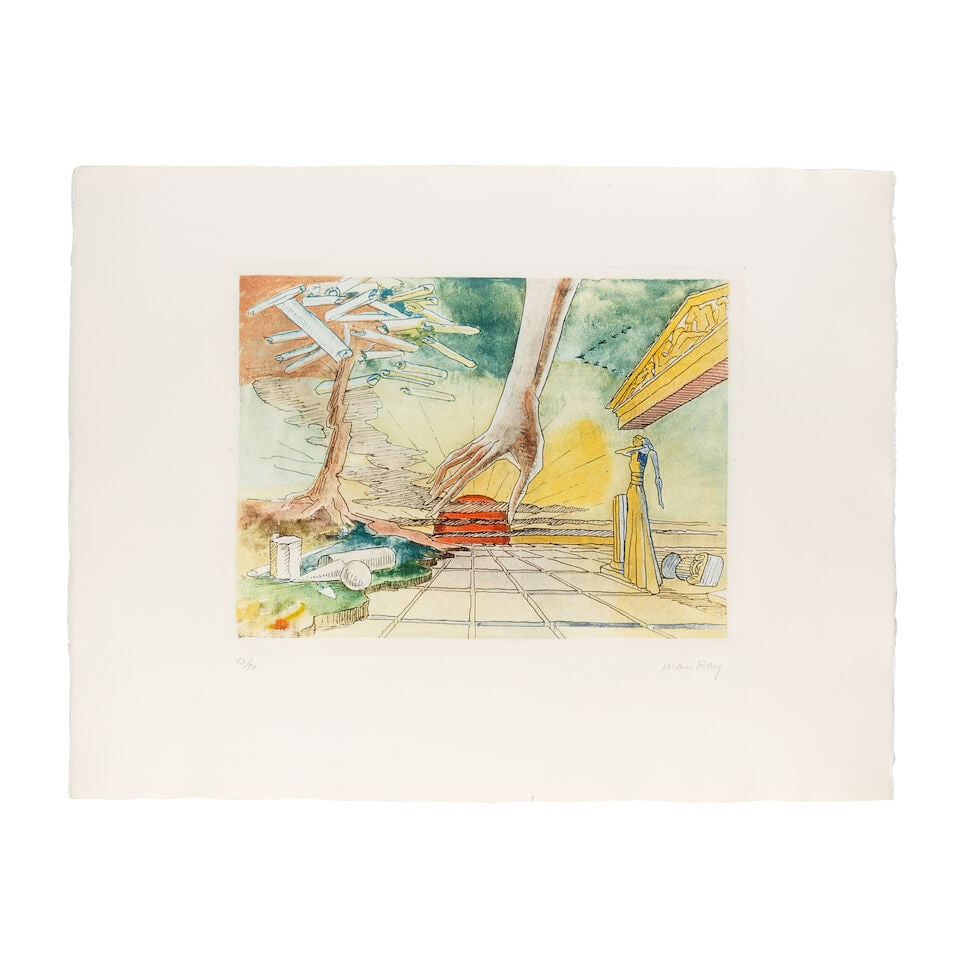 Man Ray (American, 1890-1976) L'Aventure Etching and aquatint in colours, 1972, on Arches wove p...: Man Ray (American, 1890-1976) L'Aventure (Anselmino 36) Etching and aquatint in colours, 1972, on Arches wove paper, signed and numbered 53/90 in pencil, printed by Jaques David, Paris, published by R