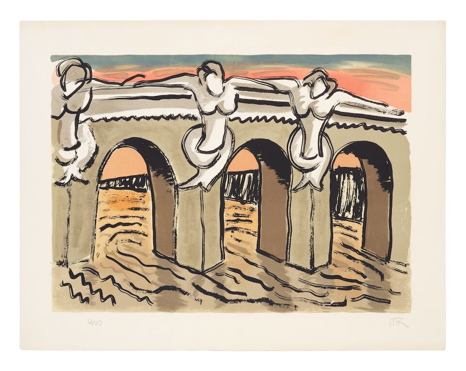 Man Ray (American, 1890-1976) Le Pont Neuf; Monocopter Lithograph in colours and etching with aq...: Man Ray (American, 1890-1976) Le Pont Neuf; Monocopter (Anselmino 6, 7) Lithograph in colours and etching with aquatint in colours, 1970-1, on Arches wove paper, the former signed with the initials an