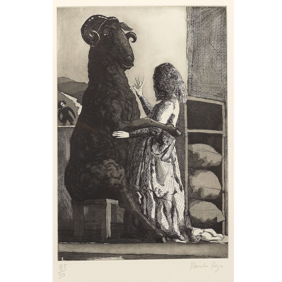 Dame Paula Rego R.A. (British, 1935-2022) Baa, Baa, Black Sheep, from Nursery Rhymes Etching and...: Dame Paula Rego R.A. (British, 1935-2022) Baa, Baa, Black Sheep, from Nursery Rhymes (Rosenthal 38) Etching and aquatint, 1999, on Arches wove paper, signed and numbered 35/50 in pencil (there were al