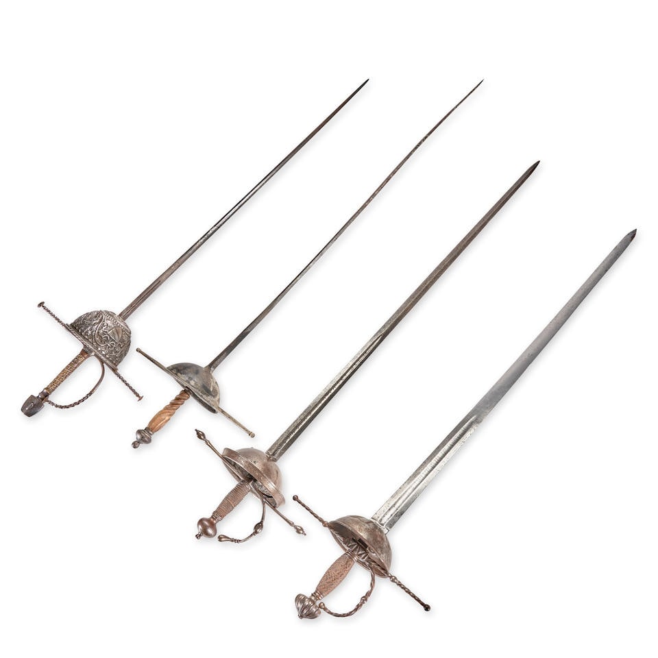 FOUR 18TH CENTURY AND LATER SPANISH/PORTUGUESE CUP HILT RAPIERS (1 of 3)
