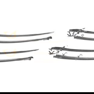 TWO MODEL 1840 MEXICAN CAVALRY SABERS,: TWO MODEL 1840 MEXICAN CAVALRY SABERS, mid-19th century. Brass hilts with two branches connecting to a pommel cap above a leather covered and twisted brass wire wrap grip; curved single-edge blade wit