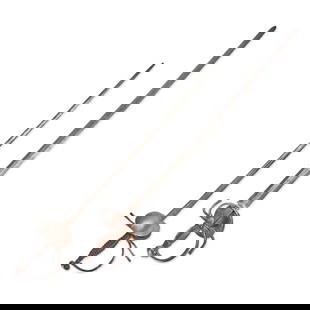 TWO 18TH CENTURY SPANISH CAVALRY BROADSWORDS,: TWO 18TH CENTURY SPANISH CAVALRY BROADSWORDS, With bilobate shell guards (one sword with partial guard), iron cross guard and knuckle bow, wood grips; straight double-edge blades, one with single full